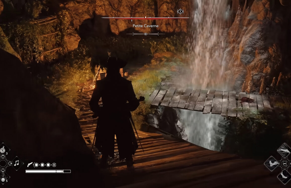 Go around the waterfall on the left and dig