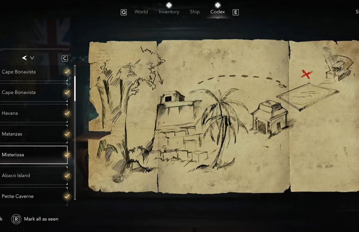 The Misteriosa treasure map looks like this