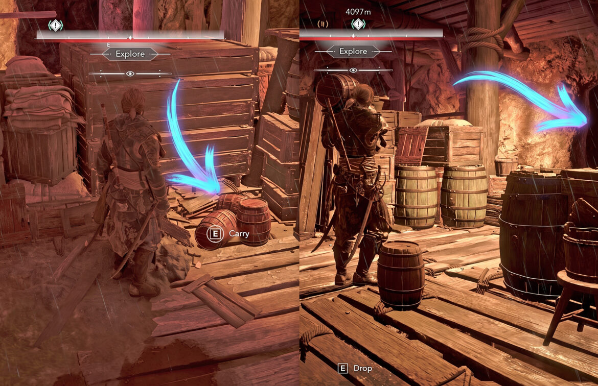 Pick up the barrel and carry it into the passage