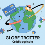 Globe trotter credit agricole carte bancaire illustration moderne