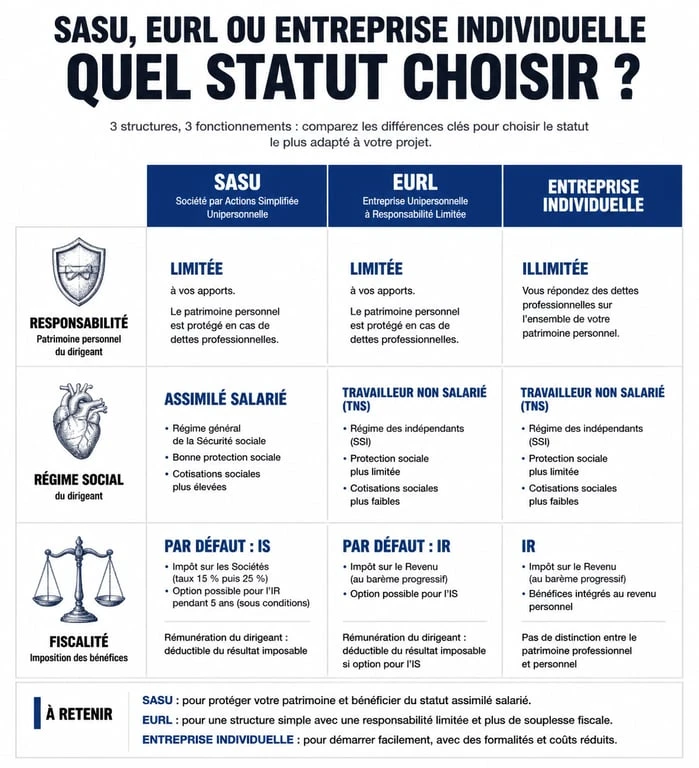 Comparatif des formes juridiques : SASU, EURL et Entreprise Individuelle