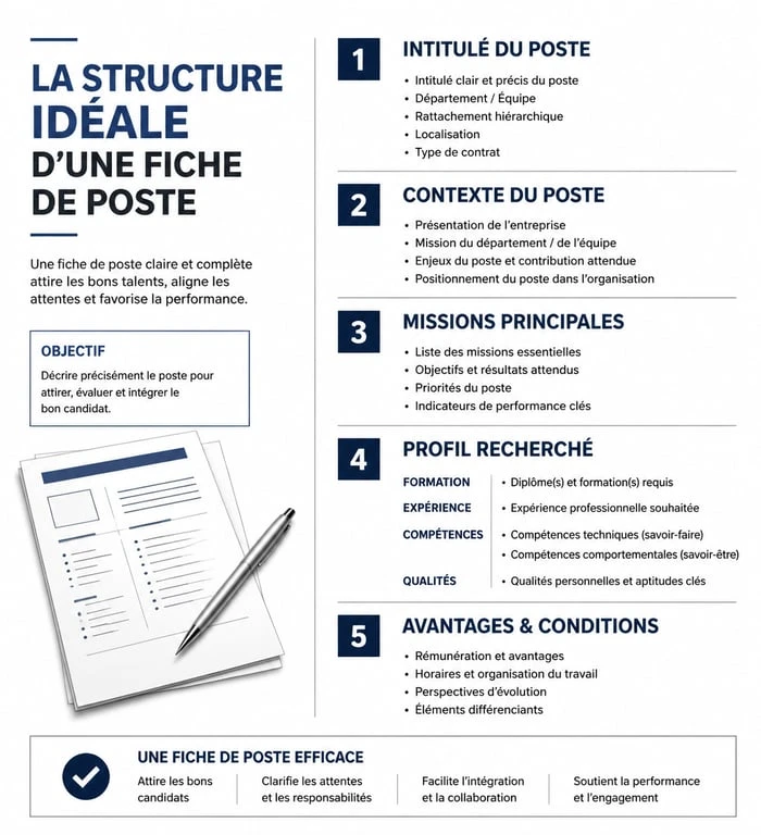 Infographie de la structure idéale d'une job description pour le recrutement