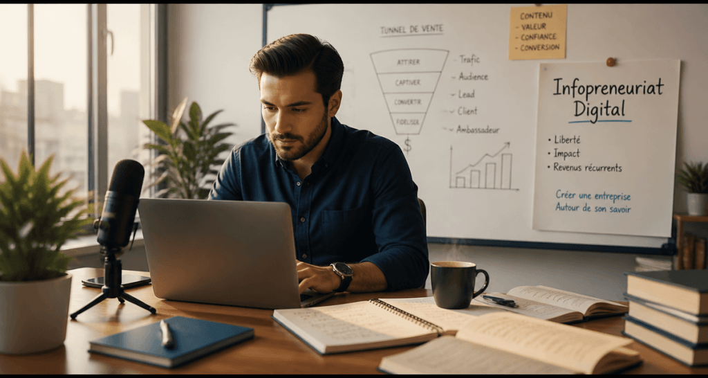 infopreneur travaillant ordinateur bureau
