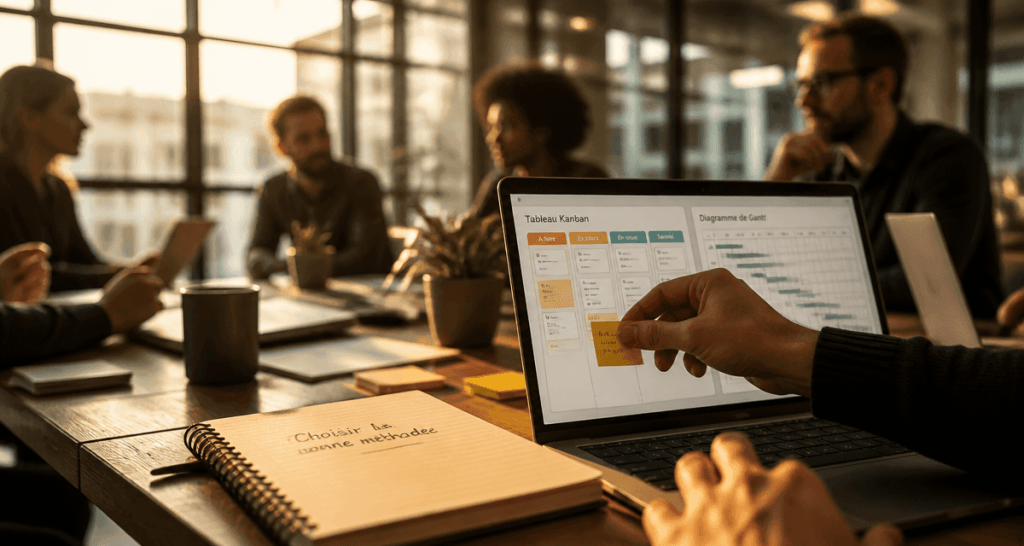 methode gestion de projet en équipe avec kanban et gantt