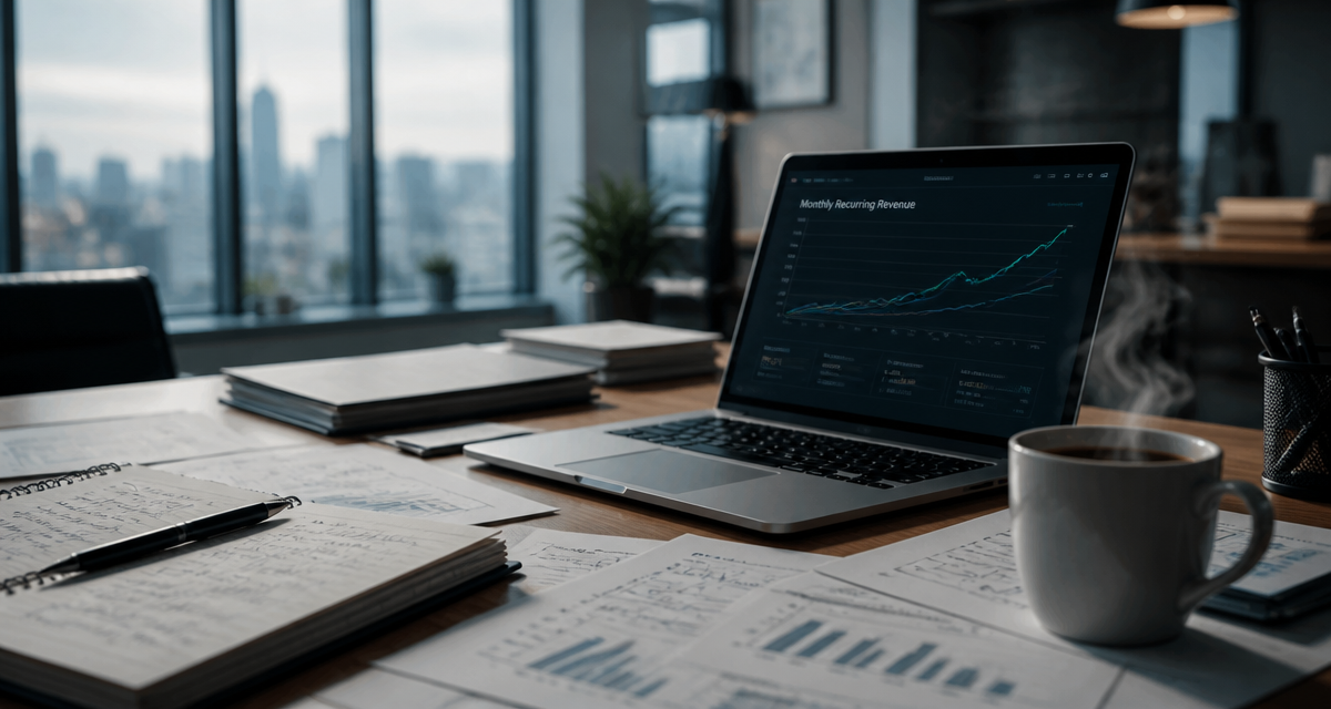monthly recurring revenue sur écran ordinateur dans bureau moderne