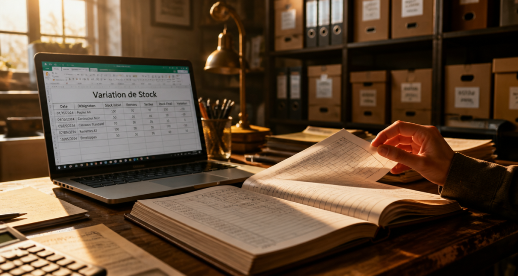 calcul variation de stock dans un bureau