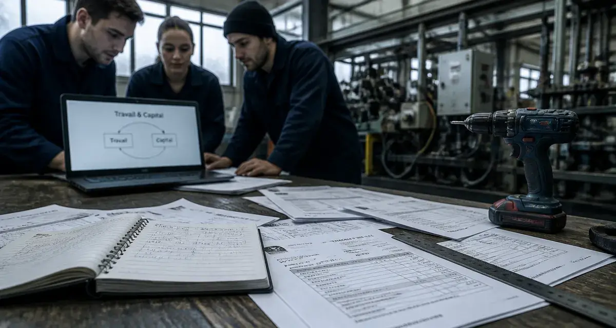 Facteurs de production exemple : travail et capital sur table de calcul