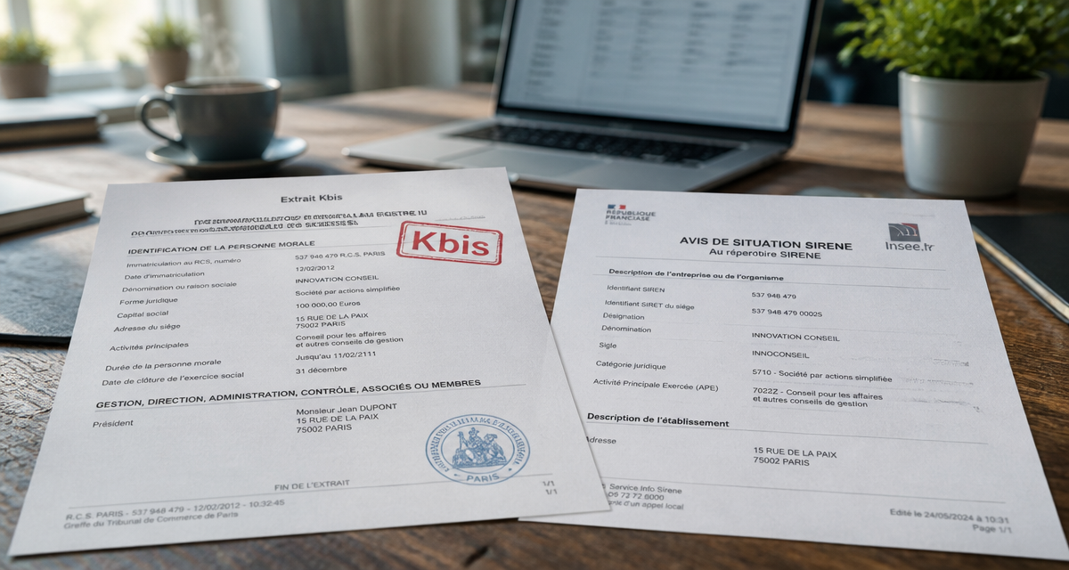 kbis sirene documents officiels sur bureau