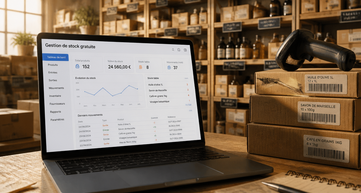 logiciel de gestion de stock gratuit sur ordinateur en entrepôt