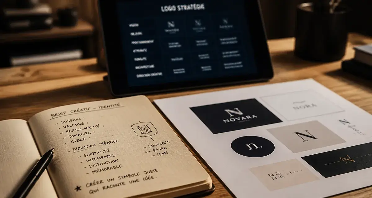 Photo logo stratégie : carnet et brief pour créer un moteur de croissance