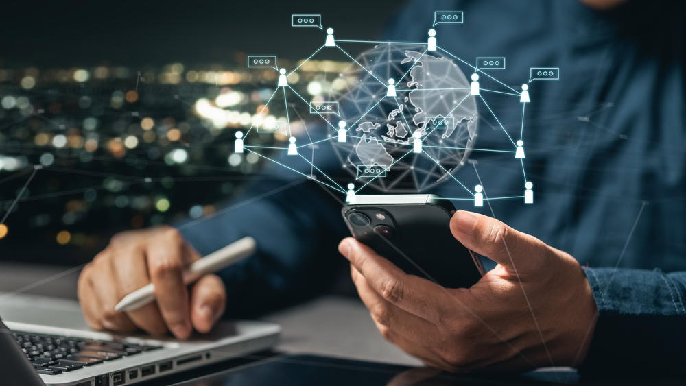 Digital network and cybersecurity concept for insurance advisors.