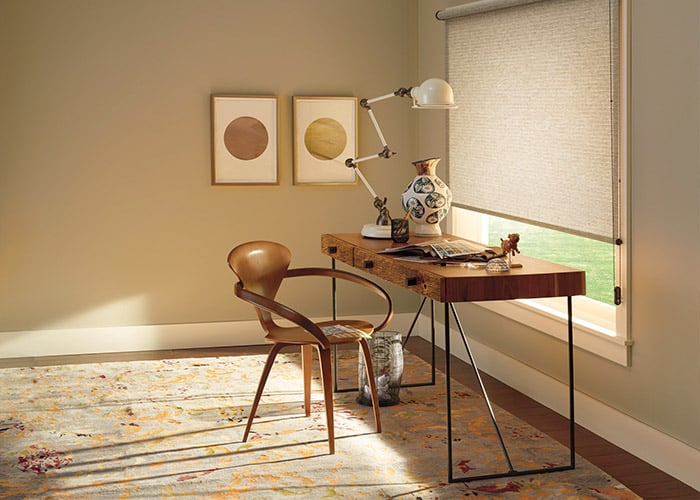 Designer Roller Shades in a Home Office