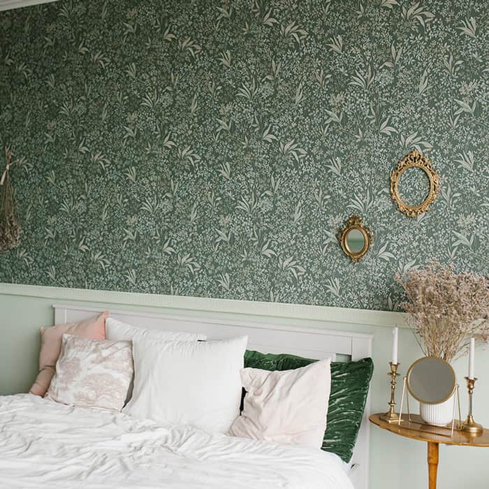 Green Wallpaper in a Bedroom