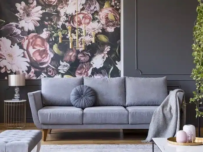 Living Room with Custom Wallpaper