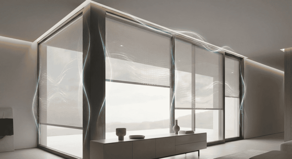 Elegant glass balcony featuring sleek glass panels, ambient lighting, and a panoramic cityscape view, perfect for contemporary urban living spaces.