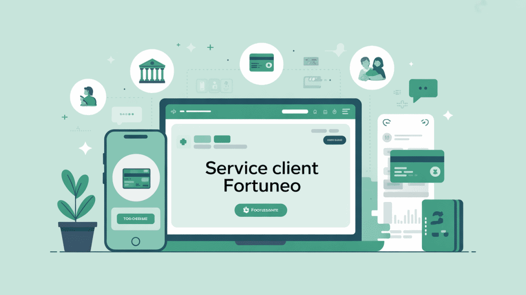 fortuneo service client mon compte illustration banque en ligne ordinateur smartphone pictogrammes
