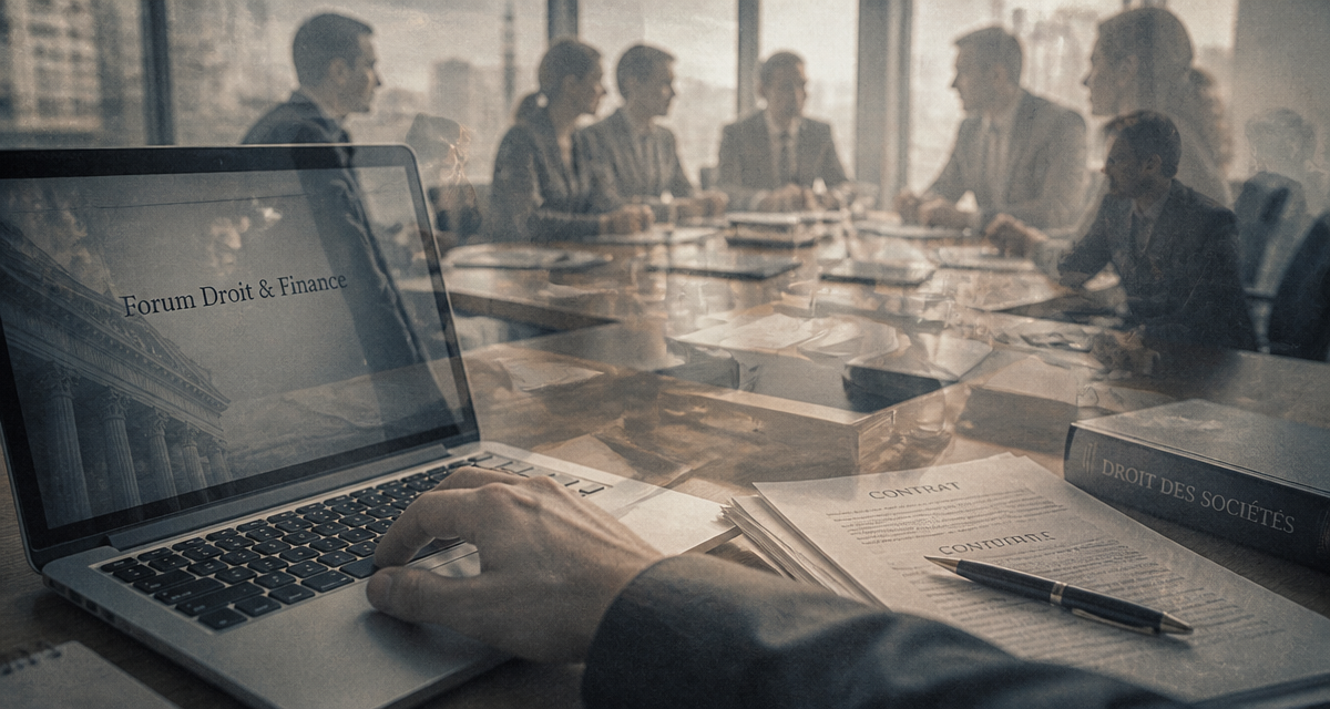 droit et finance forum, main sur clavier et documents