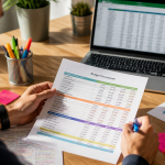 exemple budget prévisionnel sur bureau avec ordinateur