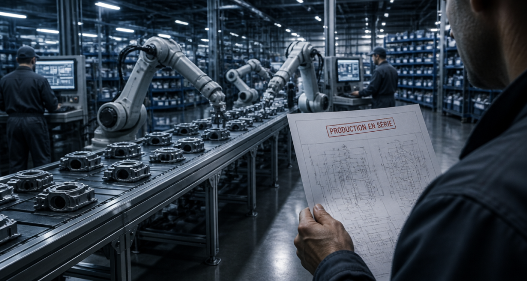 production en série chaîne de montage bras robotisés