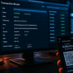 transaction bitcoin sur écran et smartphone