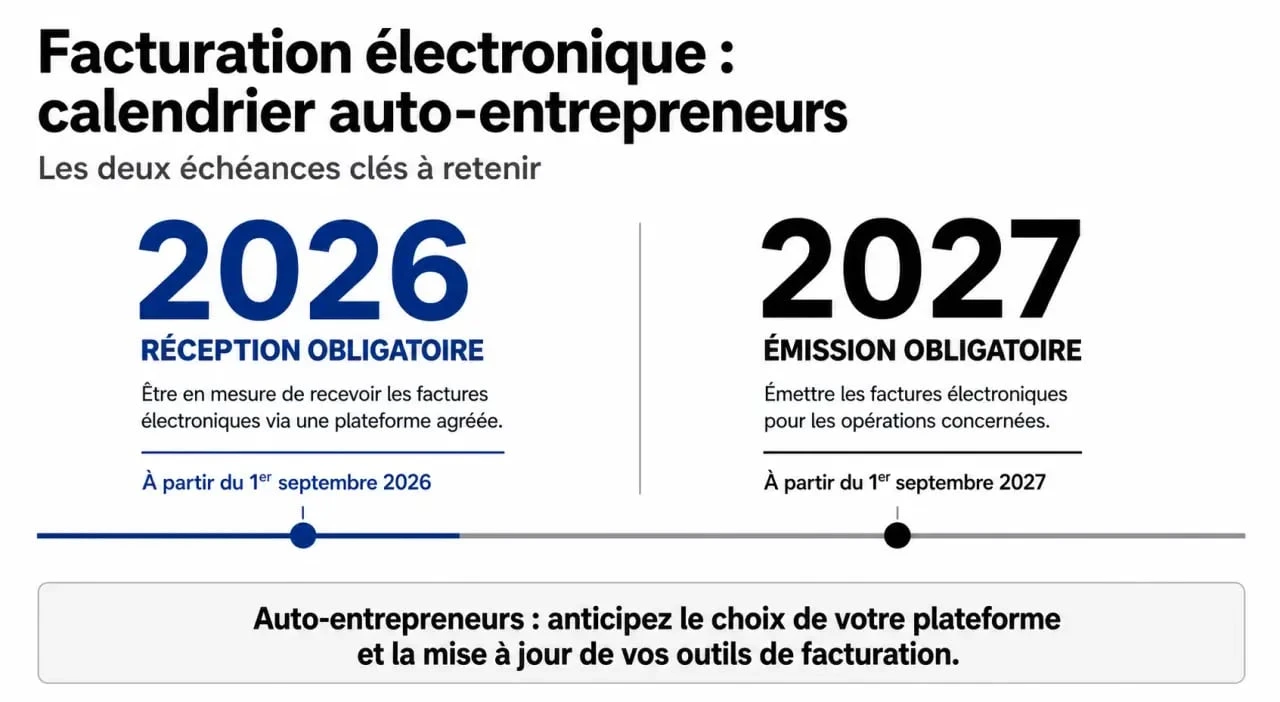 Infographie calendrier facturation électronique auto-entrepreneur