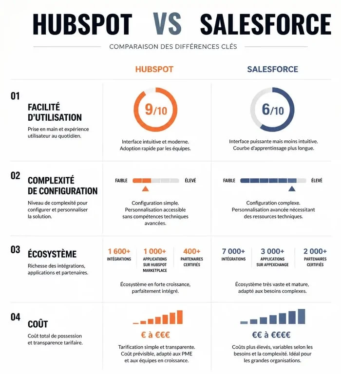 Infographie comparative HubSpot vs Salesforce pour choisir son CRM