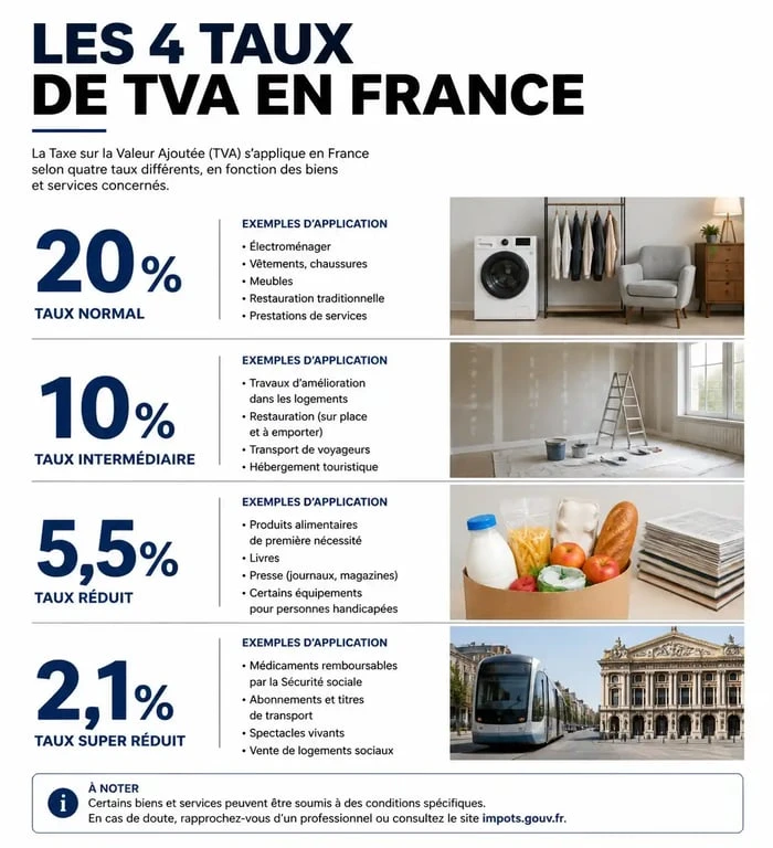 Tableau récapitulatif des taux de TVA en France pour le calcul de la TVA