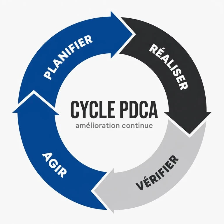 Schéma du cycle PDCA illustrant la roue de Deming pour l'amélioration continue