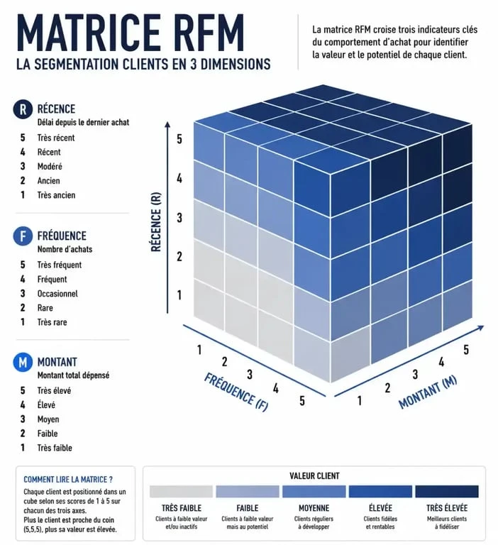 Infographie explicative du scoring RFM pour la segmentation client