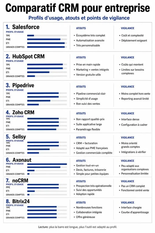 Infographie comparative des meilleurs crm pour choisir selon la taille d’entreprise et les besoins