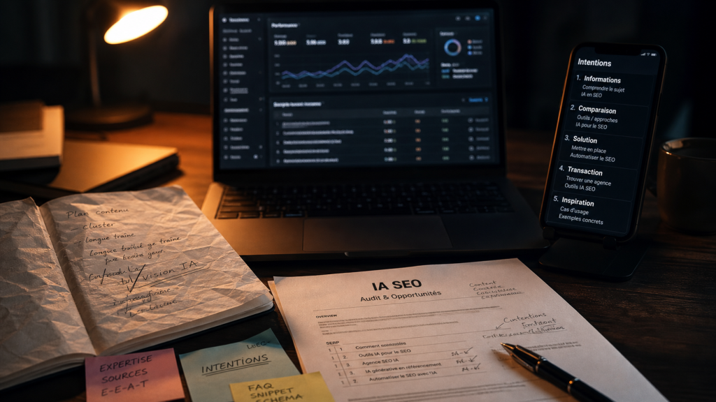 IA SEO : outils d’automatisation et qualité SEO sur bureau