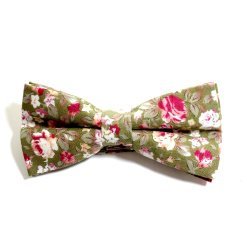 Green Floral Cotton Bow Tie