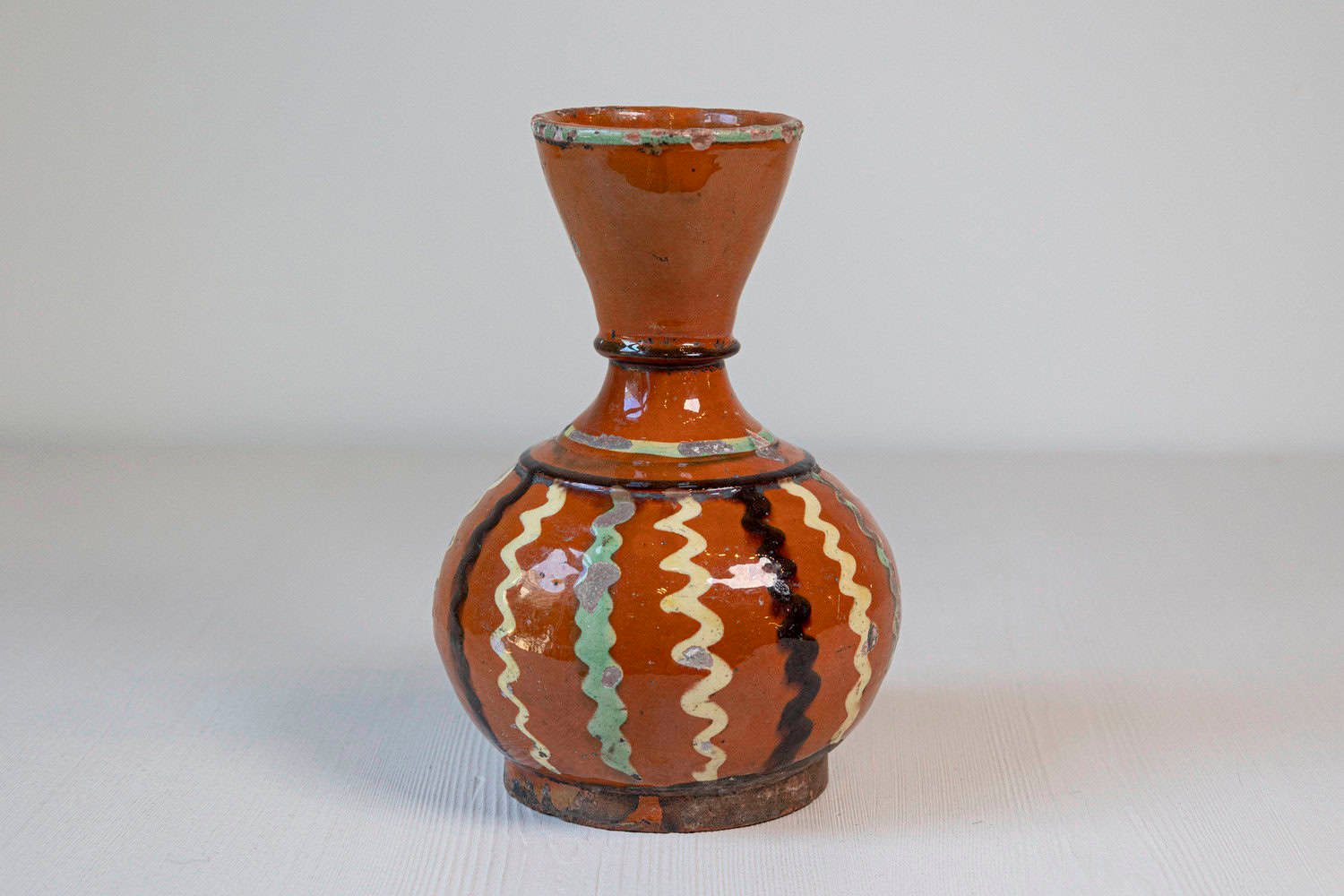 French 19th Century Jaspe Pottery Wine Serving Jug with Rust Glaze, Wavy Décor - JAA