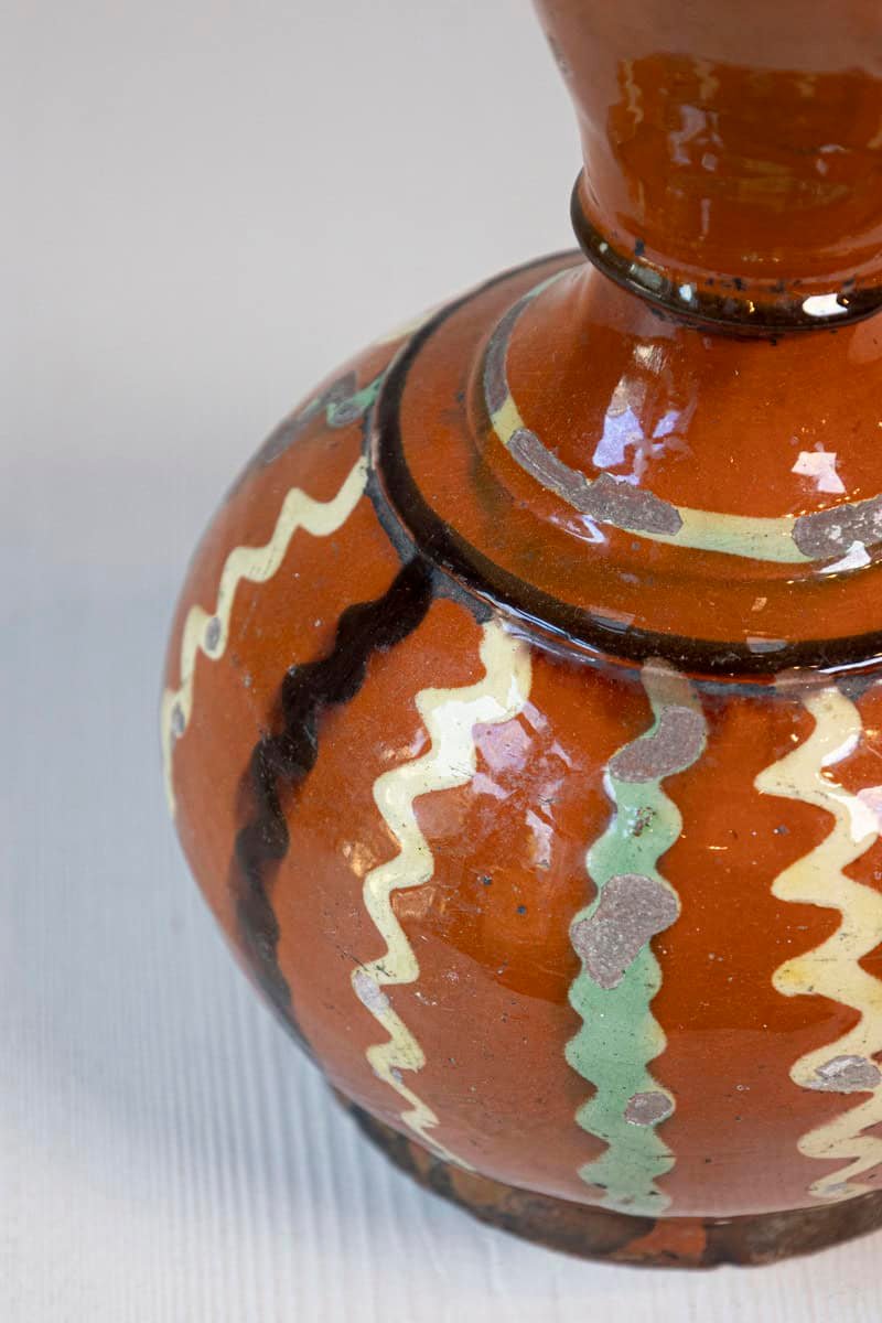 French 19th Century Jaspe Pottery Wine Serving Jug with Rust Glaze, Wavy Décor - JAA