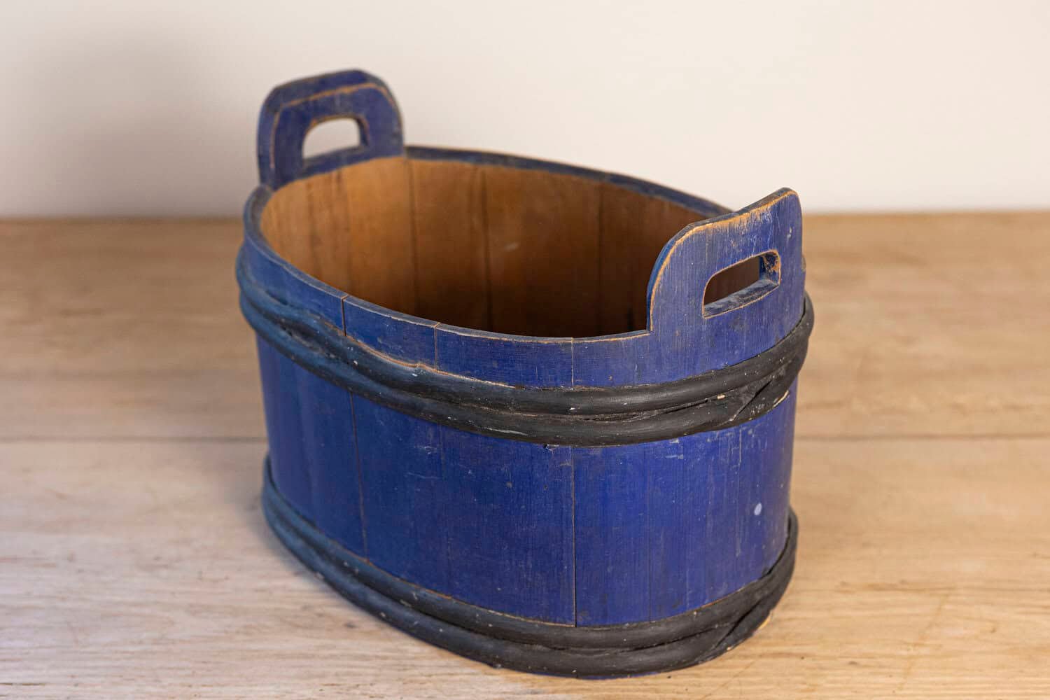 Swedish 1880s Oval Milk Tub with Blue and Black Paint and Distressed Patina - JAA