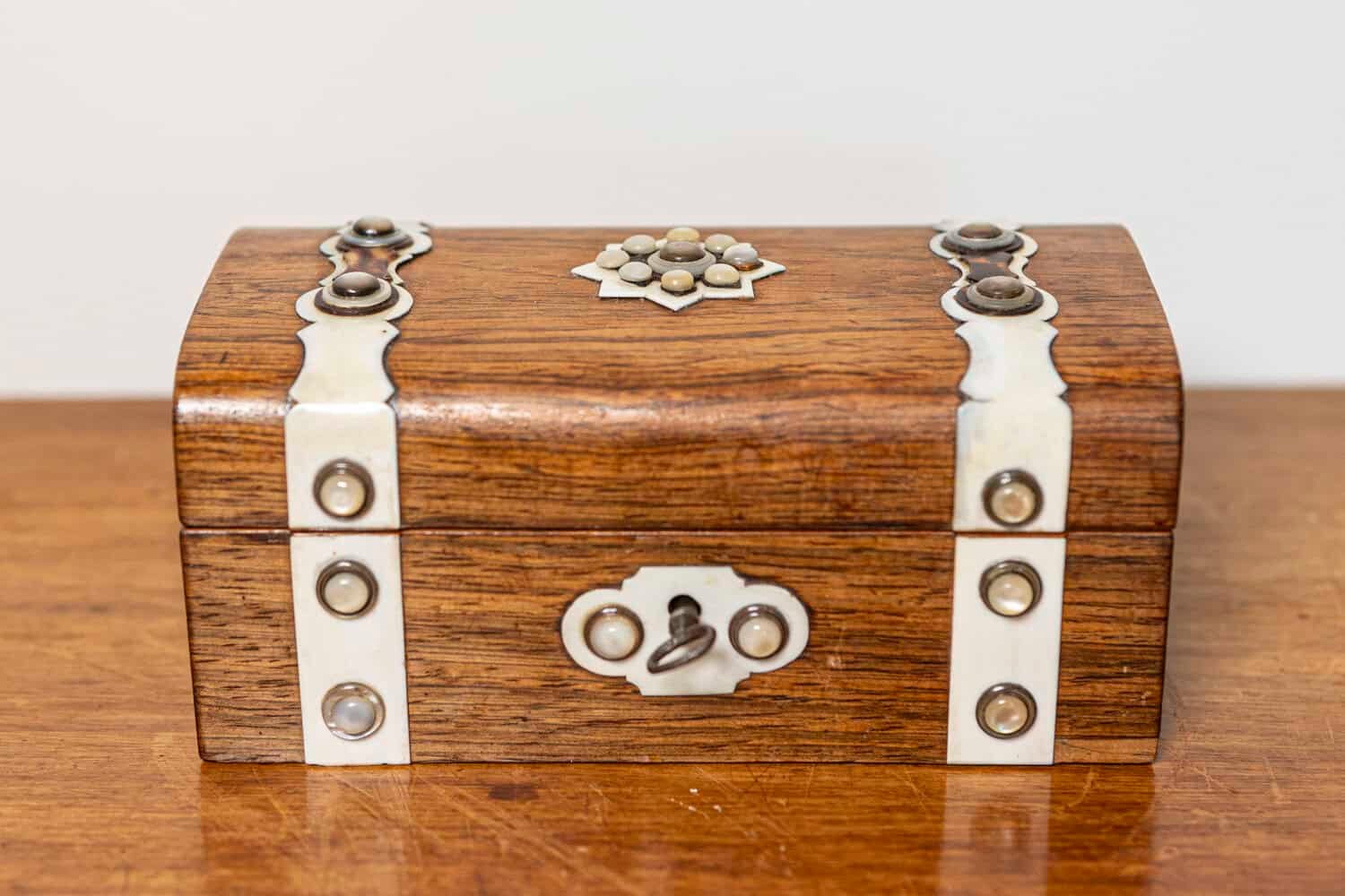 19th Century Danish Rosewood Tea Caddy with Bone Inlay, Circa 1860 - JAA