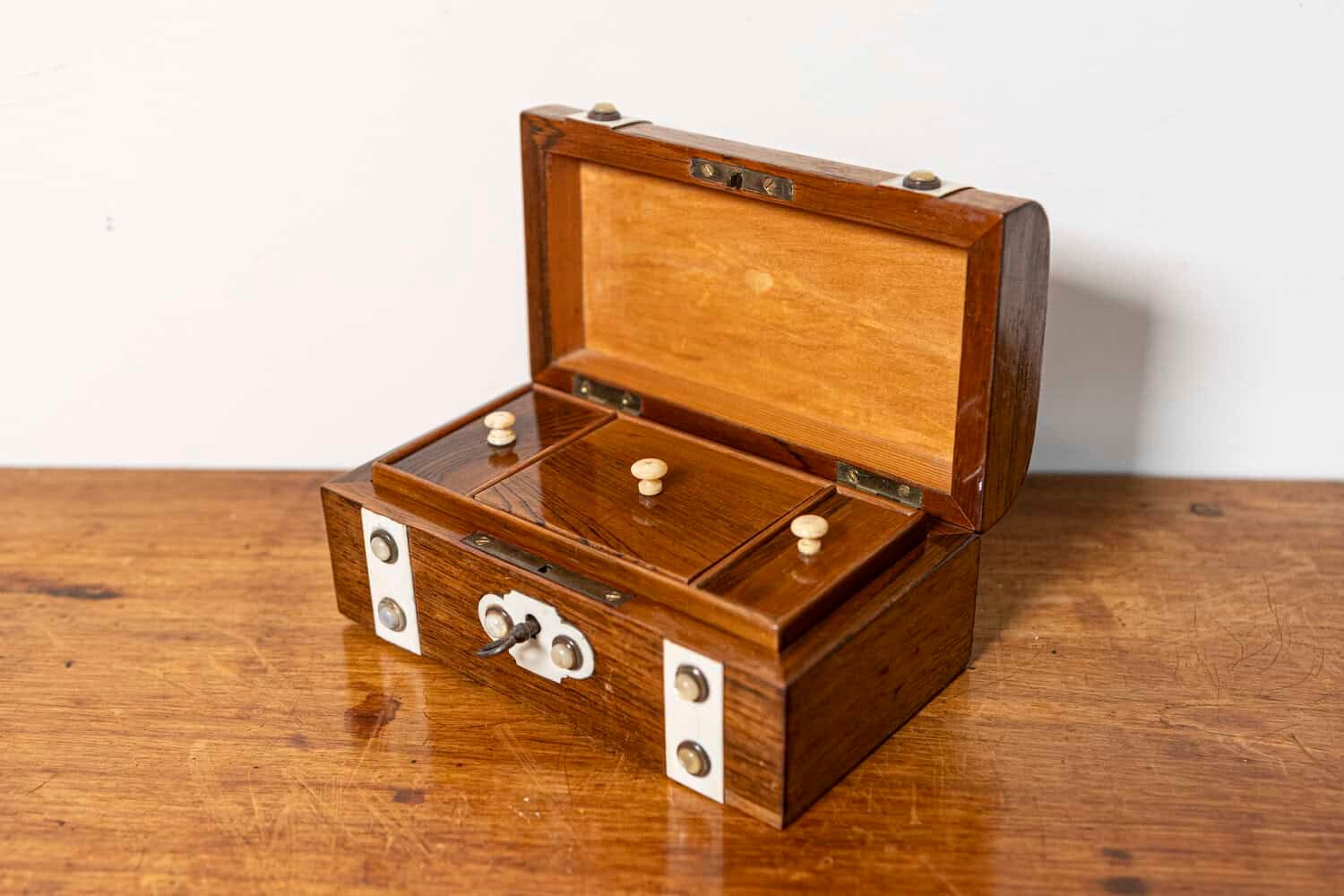 19th Century Danish Rosewood Tea Caddy with Bone Inlay, Circa 1860 - JAA