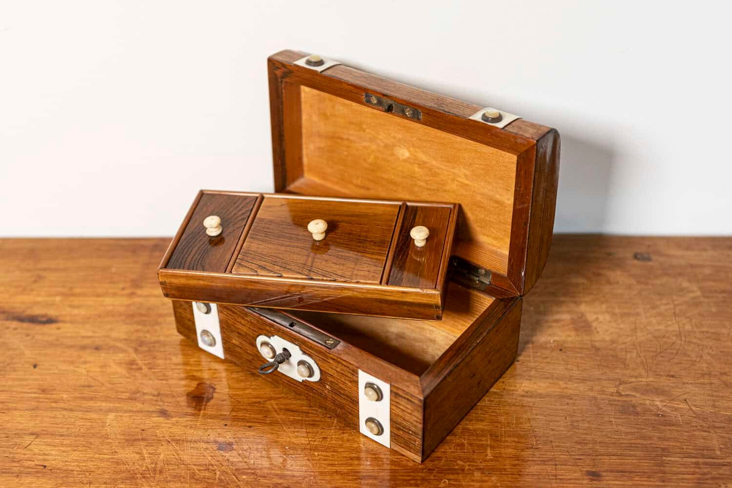 19th Century Danish Rosewood Tea Caddy with Bone Inlay, Circa 1860 - JAA