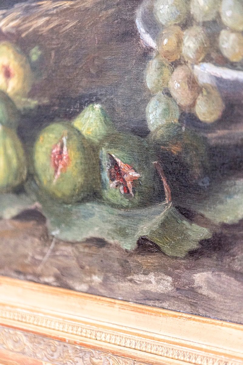 French Framed Oil on Canvas Painting Depicting Grapes and Figs, circa 1875 - JAA