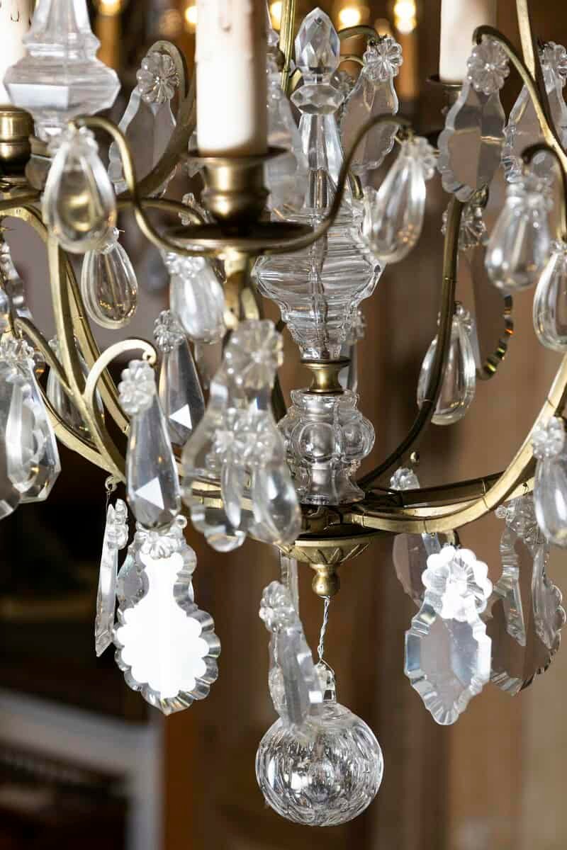 French 19th Century Six-Light Crystal Chandelier with Scrolled Brass Armature - JAA