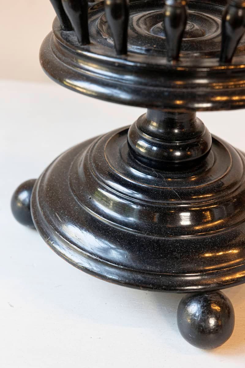 Dutch 1840s Ebonized Wood Jardinière with Brass Liner and Turned Spindles - JAA