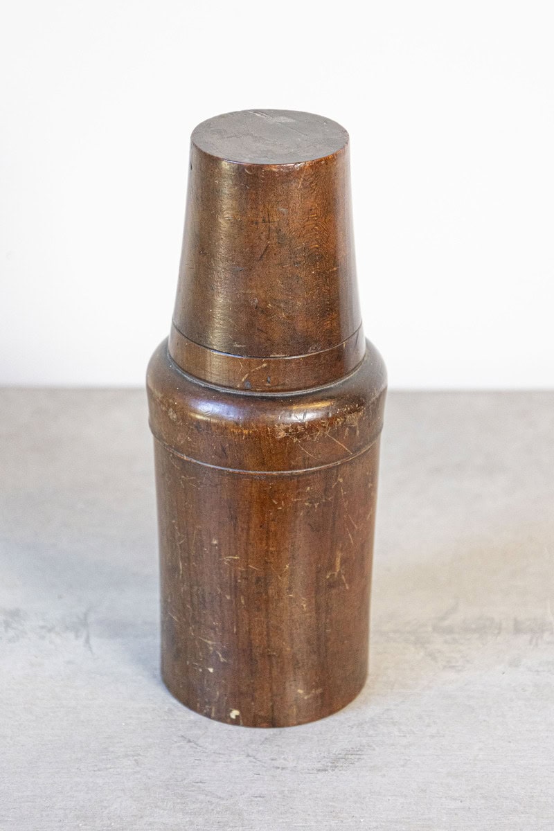 French Late 19th Century Treenware Bottle With Conic Lid Serving as a Cup - JAA