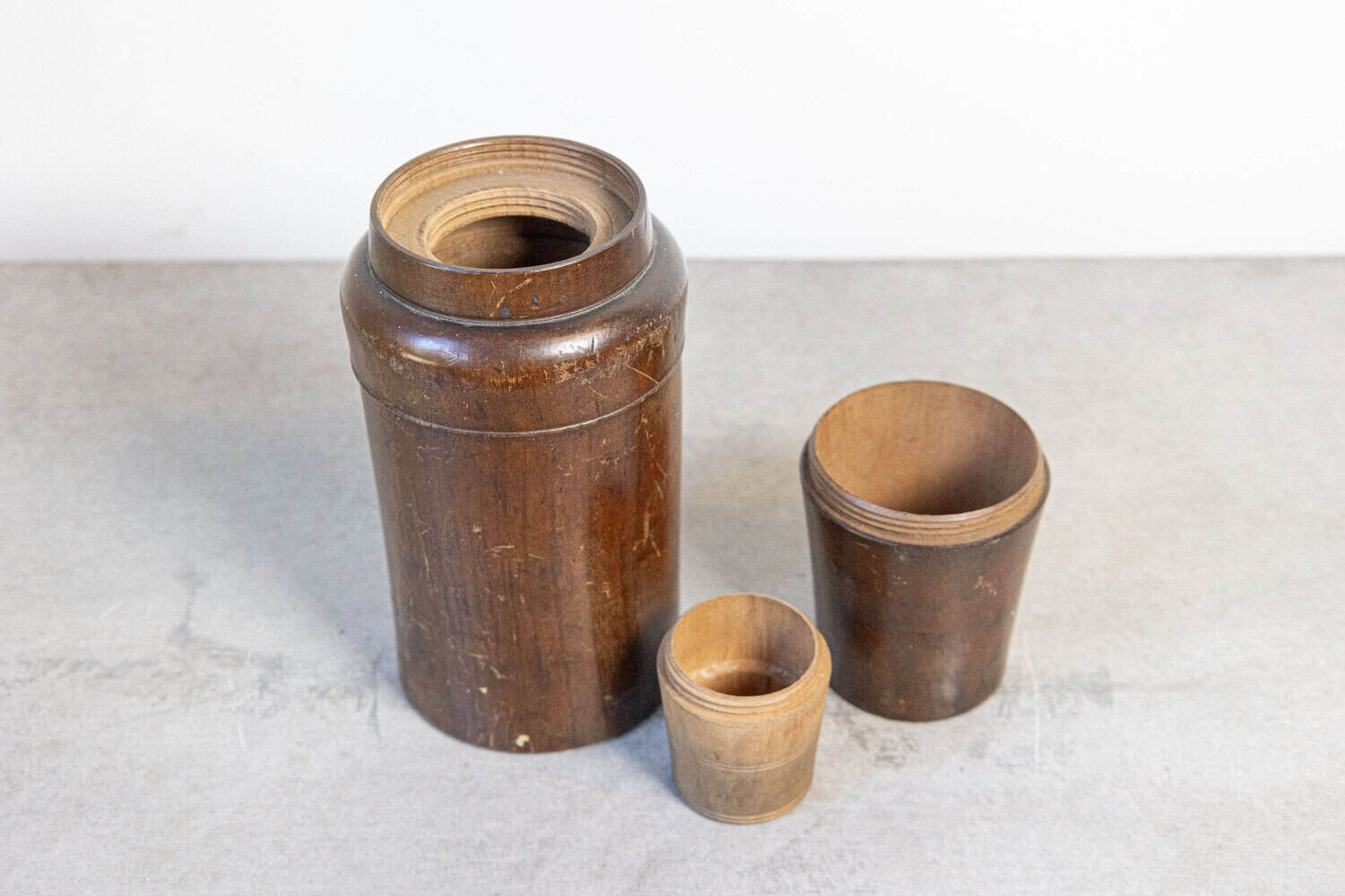 French Late 19th Century Treenware Bottle With Conic Lid Serving as a Cup - JAA