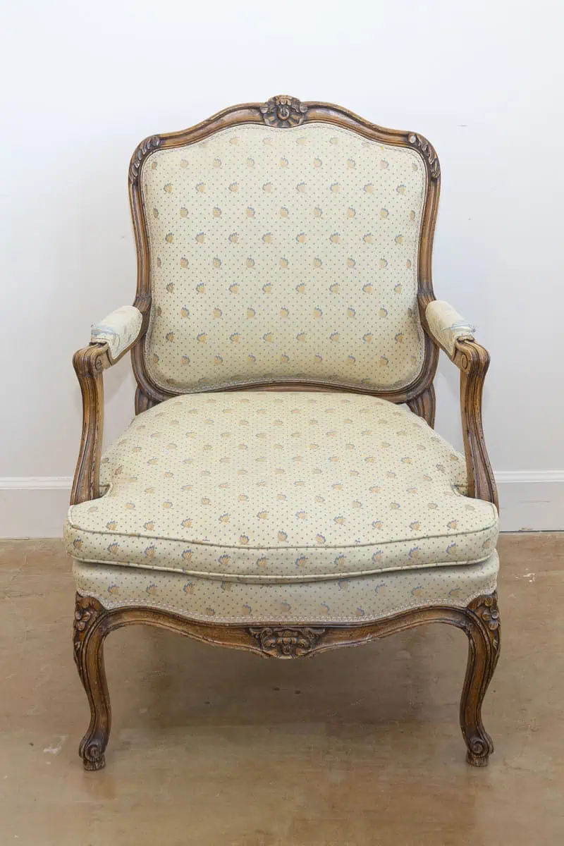 Louis XV Style French Walnut Fauteuils à la Reine with Carved Floral Motifs - JAA