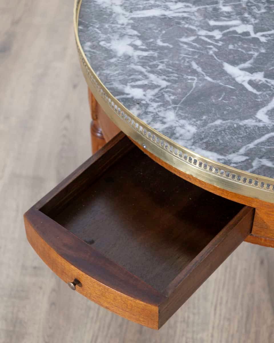 French Louis XVI-Style Mahogany Bouillotte Table with Marble Top, Early 20th Century - JAA