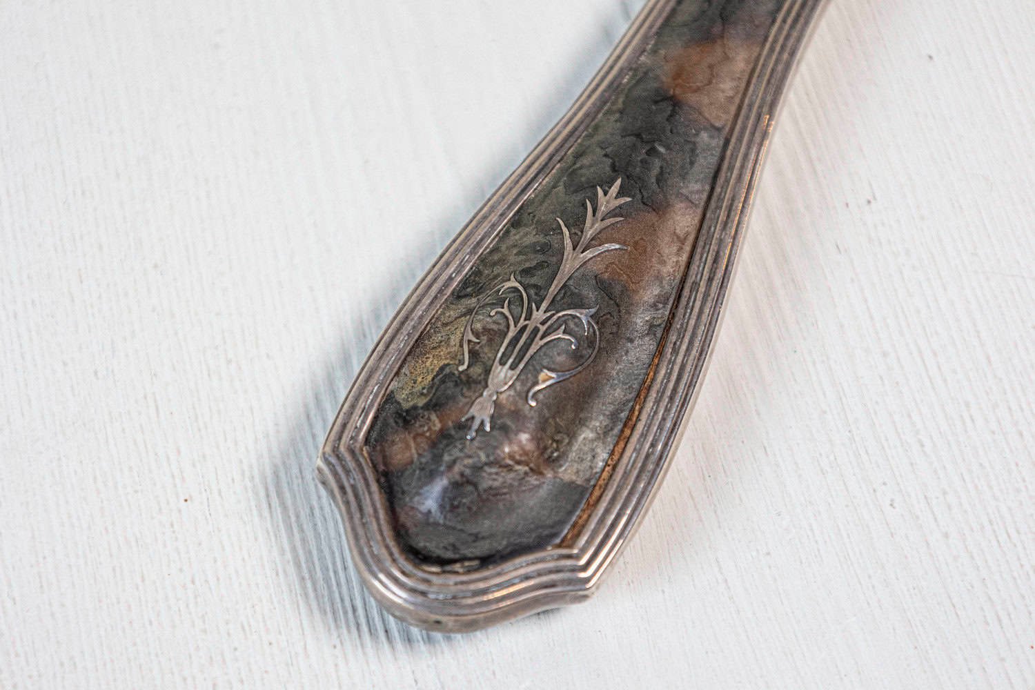 English 20th Century Silver Dressing Table Hand Mirror with Silver Piqué Swag Decor - JAA