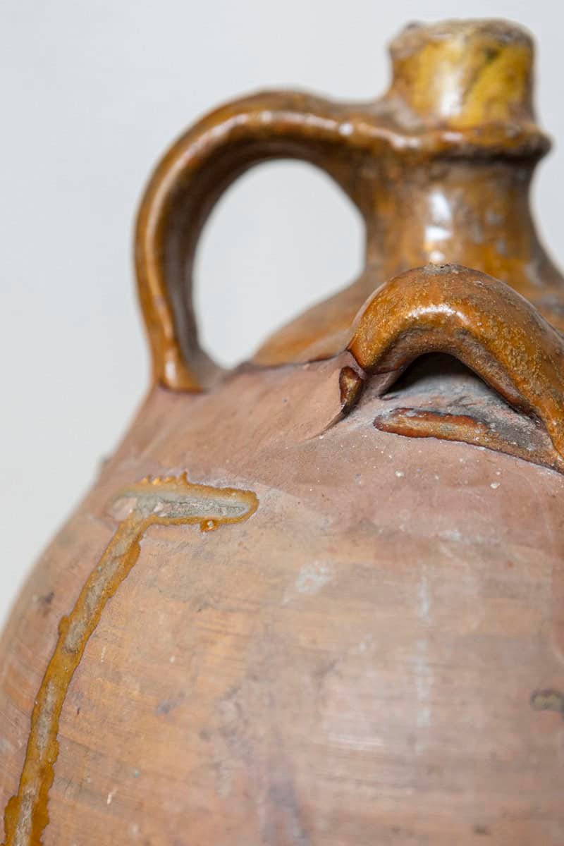 Rustic French 19th Century Pottery Jug with Yellow Glaze and Three Handles - JAA