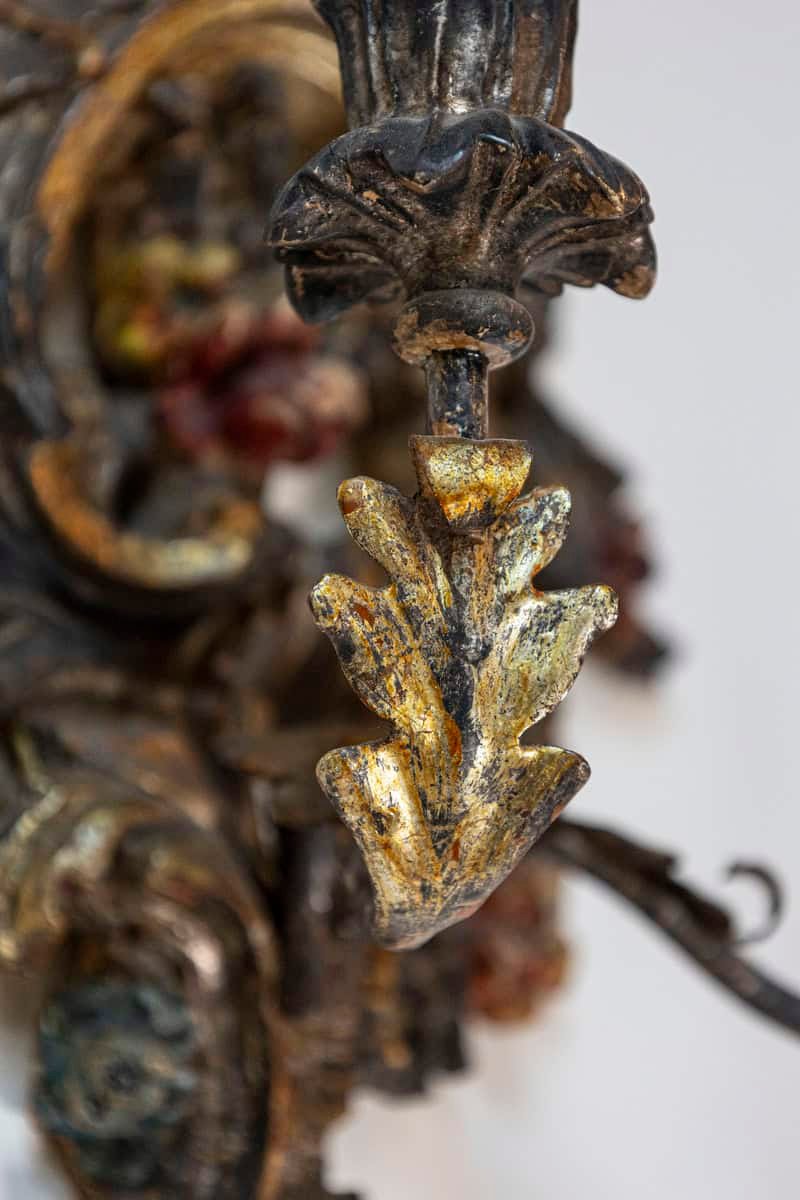 Pair of Italian Rococo Style Late 19th Century Carved and Painted Sconces - JAA