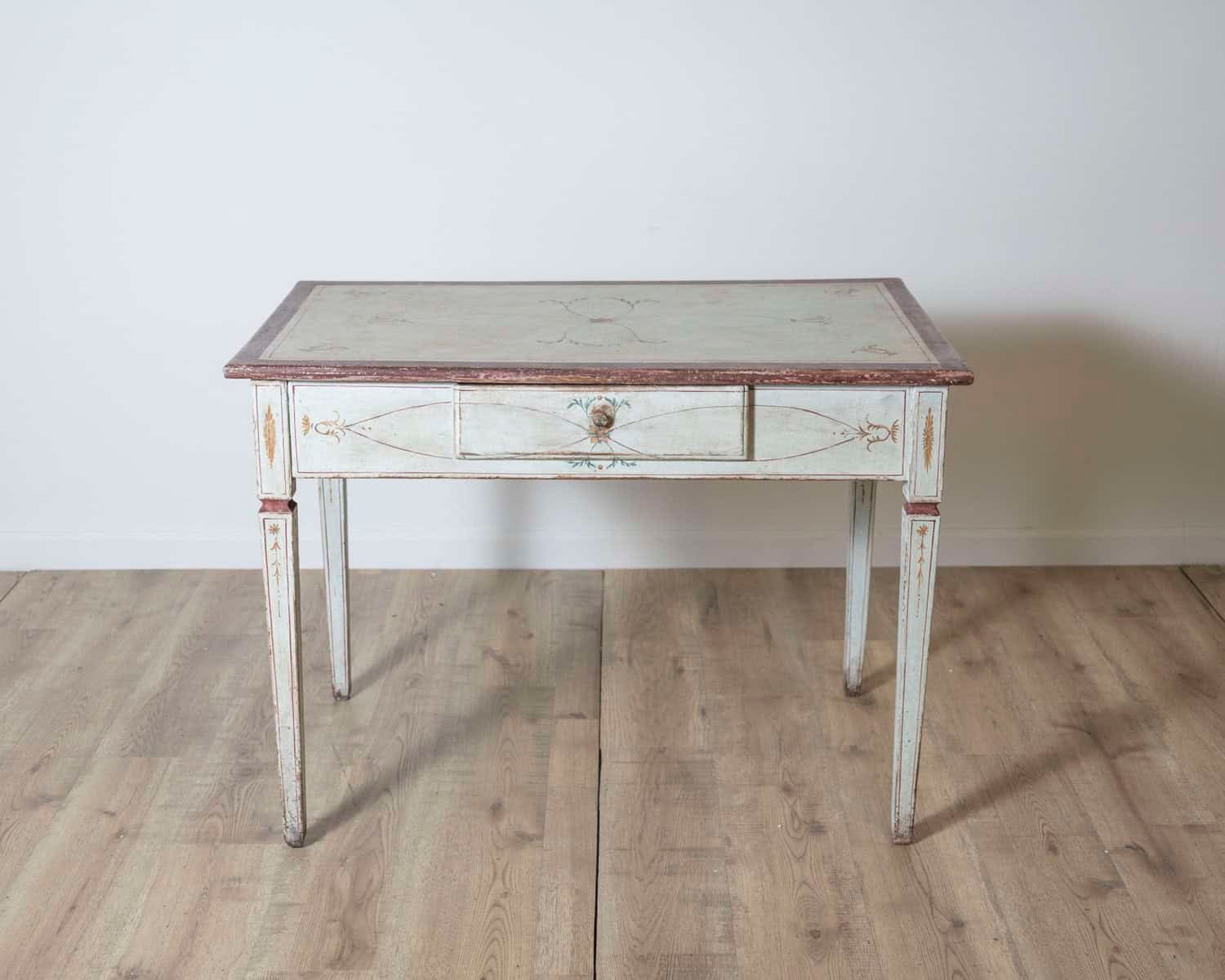 18th Century Lacquered Tuscan Desk Table with Hand Painted Decoration - JAA