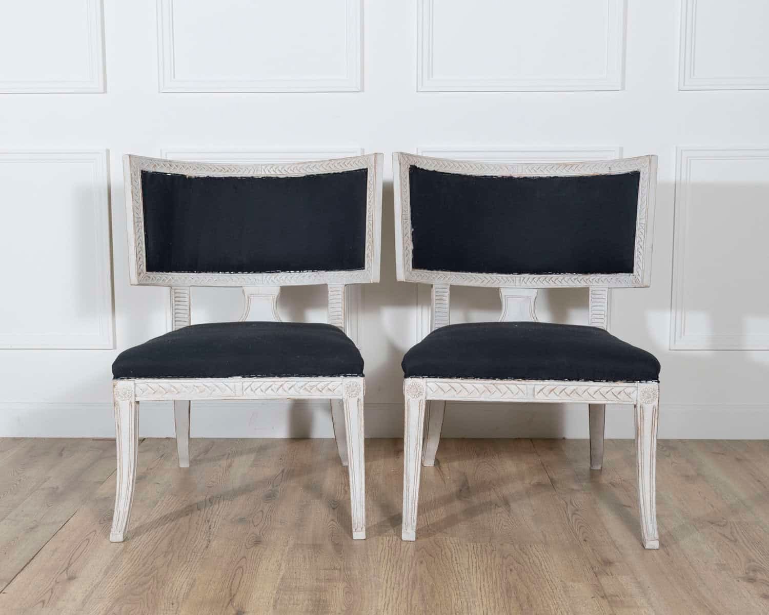 Pair of Swedish Gustavian-Style Chairs with Dark Blue Upholstery - JAA